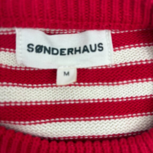 Sonderhaus Red Striped Organic Cotton Pullover Sweater Size M White Natural Crew - Picture 5 of 8